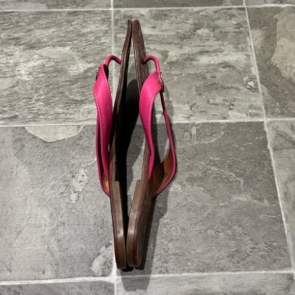 Tory Burch Leather Thong Sandals Size 10 THORA Tumbled Hibiscus Pink - Picture 8 of 11